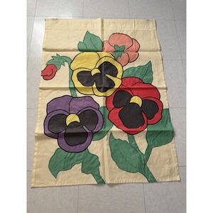 VTG Pansies Floral Design Embroidered Decorative House Garden Flag Decoration